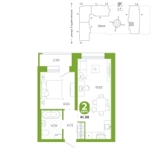 1-комнатная, 41.4 м²