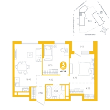 2-комнатная, 61.4 м²