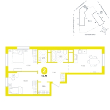 2-комнатная, 60.5 м²