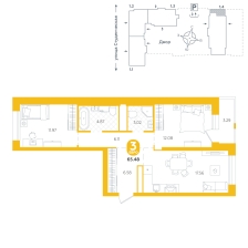 2-комнатная, 65.5 м²