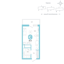 Студия, 28.4 м²