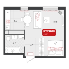 Студия, 34.2 м²