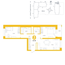2-комнатная, 65.5 м²