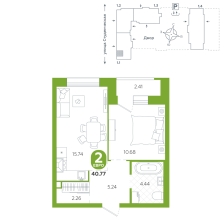 1-комнатная, 40.8 м²
