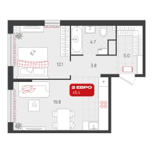 1-комнатная, 45.4 м²