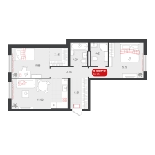 2-комнатная, 66.9 м²