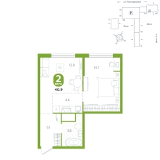 1-комнатная, 40.9 м²