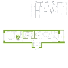 1-комнатная, 44.7 м²