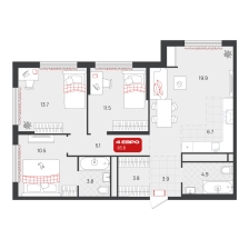 3-комнатная, 83.8 м²