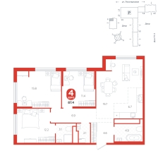 3-комнатная, 87.4 м²