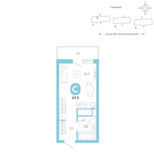 Студия, 27.3 м²