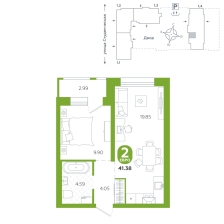 1-комнатная, 41.4 м²