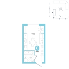 Студия, 21.5 м²