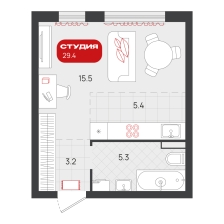 Студия, 29.4 м²