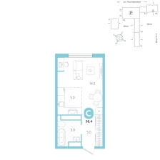 Студия, 28.4 м²
