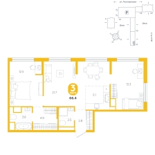 2-комнатная, 66.4 м²