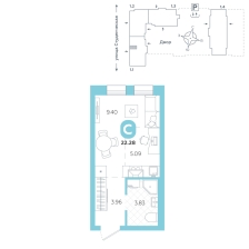 Студия, 22.3 м²