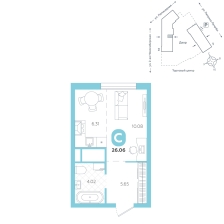 Студия, 26.1 м²