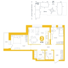 2-комнатная, 67.8 м²
