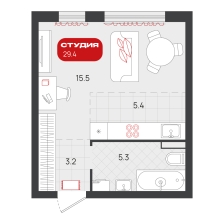 Студия, 29.4 м²