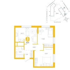 2-комнатная, 52.1 м²