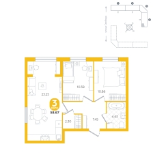 2-комнатная, 58.7 м²