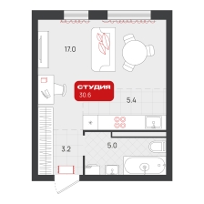 Студия, 30.6 м²