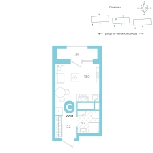 Студия, 22 м²