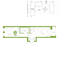 1-комнатная, 44.7 м²