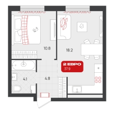1-комнатная, 37.9 м²
