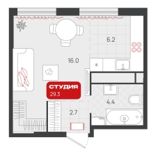 Студия, 29.3 м²