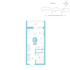 Студия, 26.8 м²