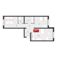 2-комнатная, 60.7 м²