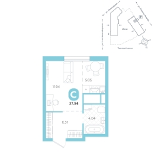 Студия, 27.3 м²