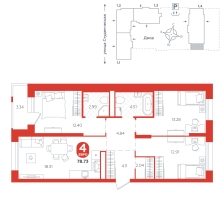 3-комнатная, 78.7 м²