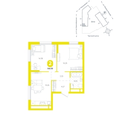 2-комнатная, 54.5 м²