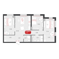 3-комнатная, 82.9 м²