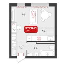 Студия, 29.1 м²