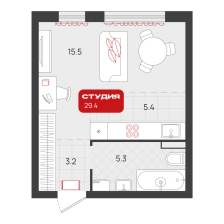 Студия, 29.4 м²