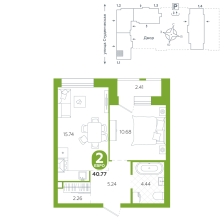 1-комнатная, 40.8 м²