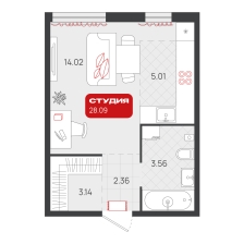 Студия, 28.1 м²