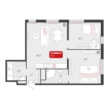 2-комнатная, 65 м²