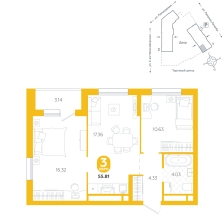 2-комнатная, 55.8 м²