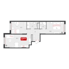 2-комнатная, 66 м²