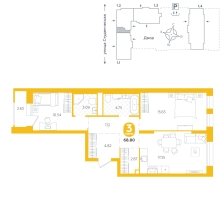 2-комнатная, 68.8 м²