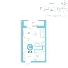 Студия, 21.8 м²