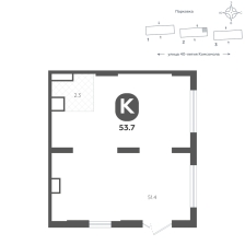 Помещение, 53.7 м²