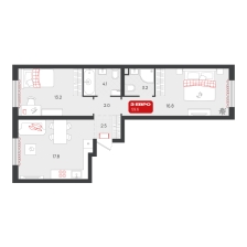 2-комнатная, 59.6 м²