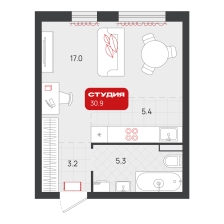 Студия, 30.9 м²