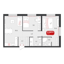 2-комнатная, 60 м²